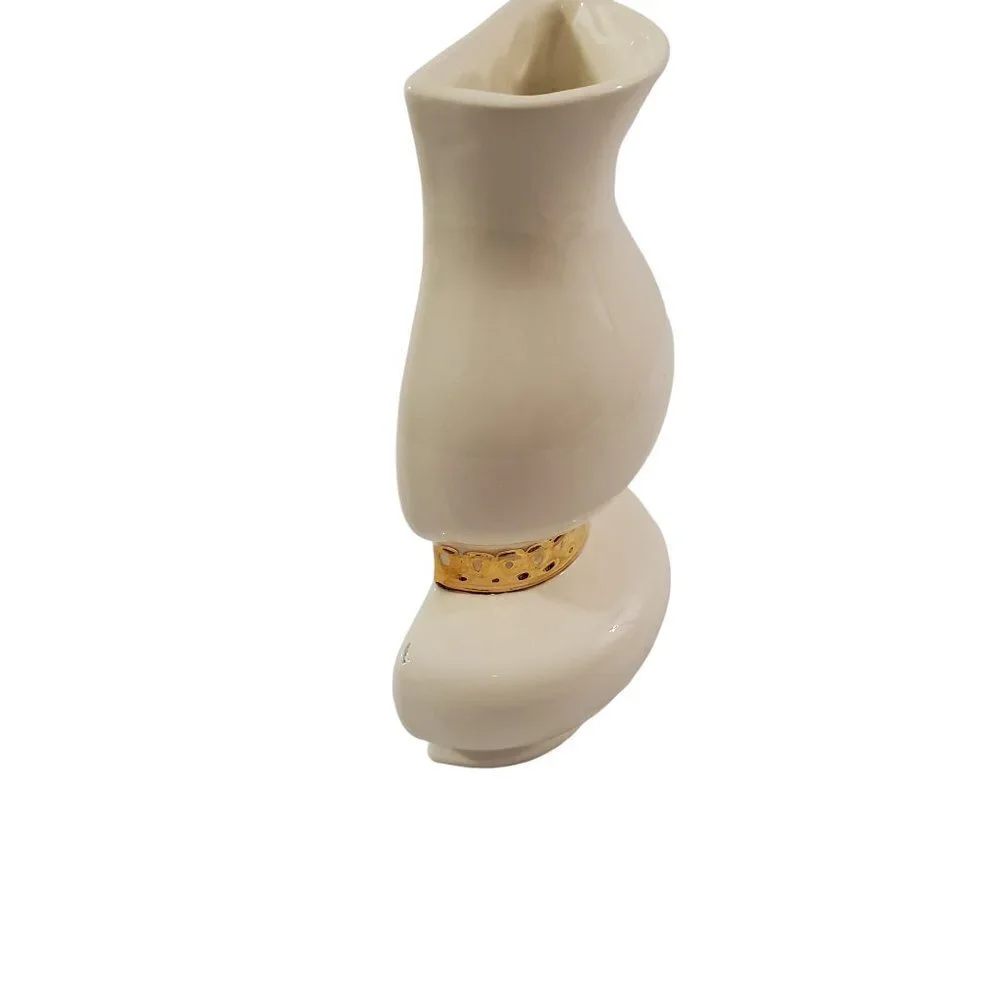 SIGNED Art Ceramic Ivory with Gold Accent Tabletop Wall Vase